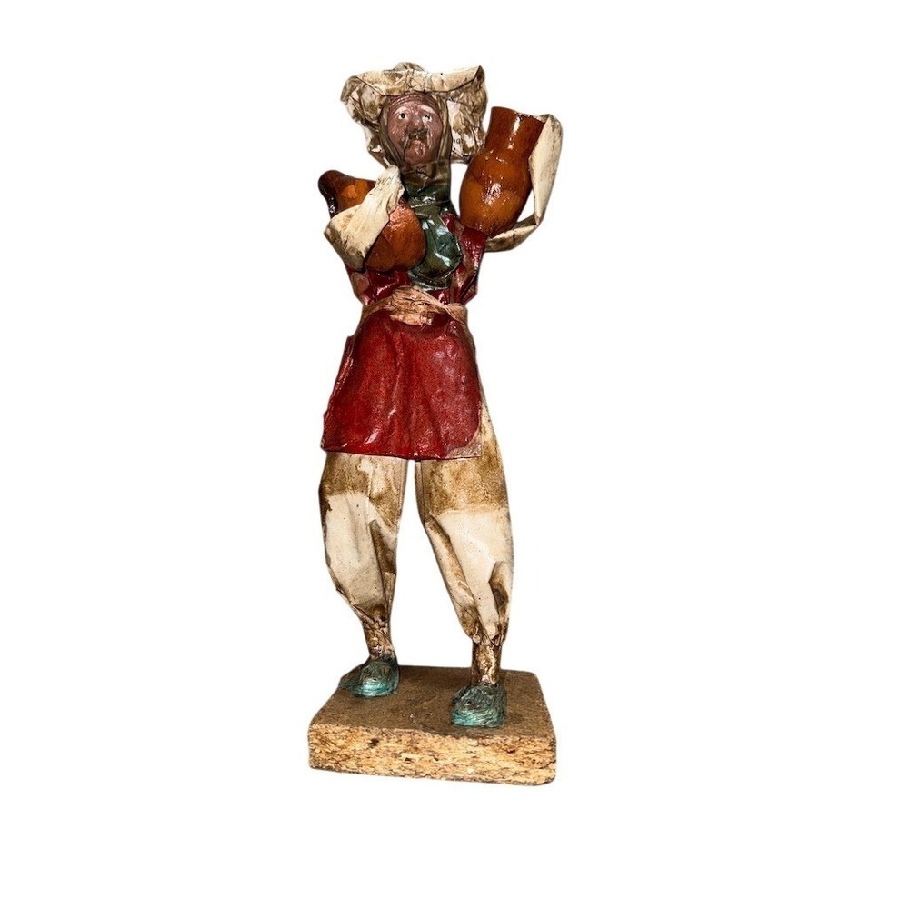 Vintage Folk Art Paper Mache Water Carrier Woman Figurine 11"  Multicolor Mexico